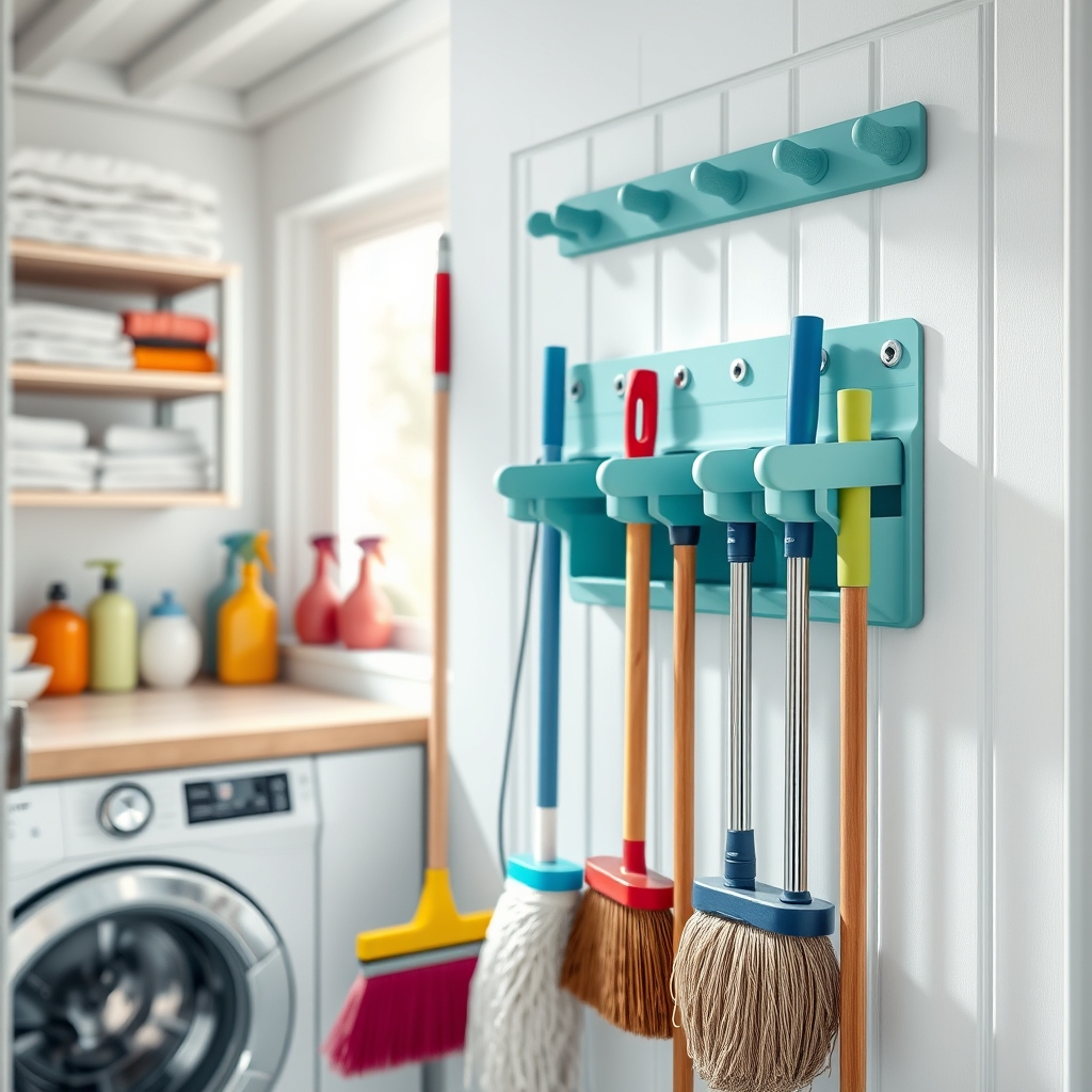 broom holder in action